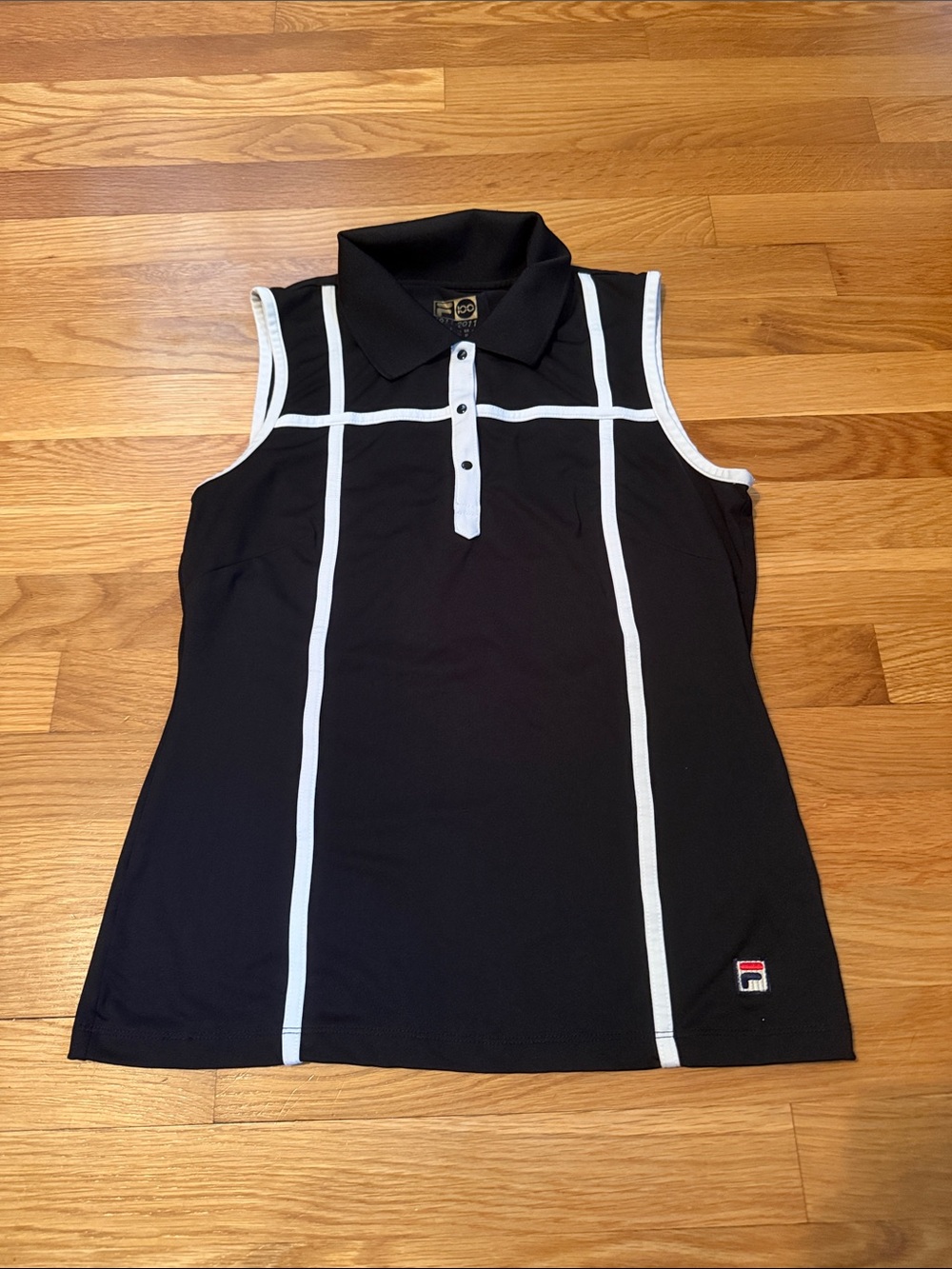 FILA Black Sleeveless Polo Tank with White Trim